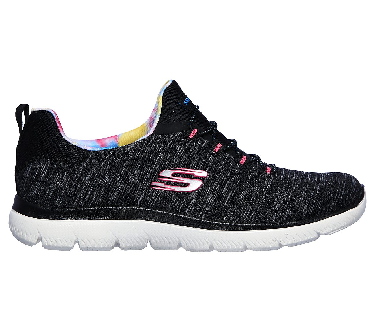 black skechers with rainbow laces