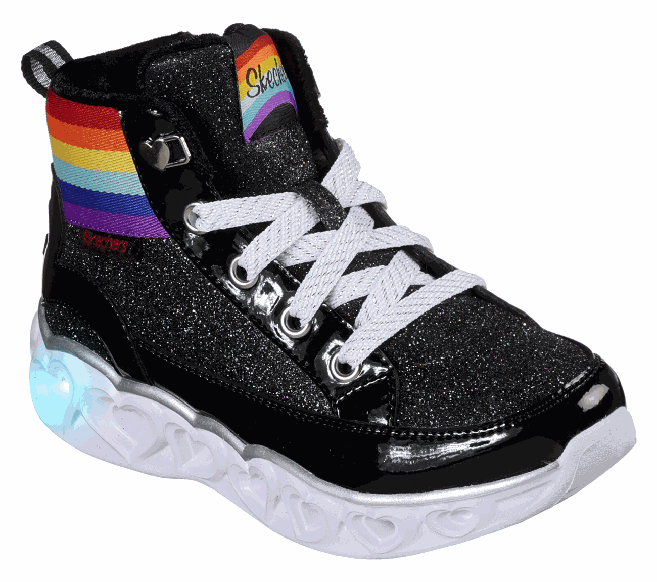 black skechers with rainbow laces