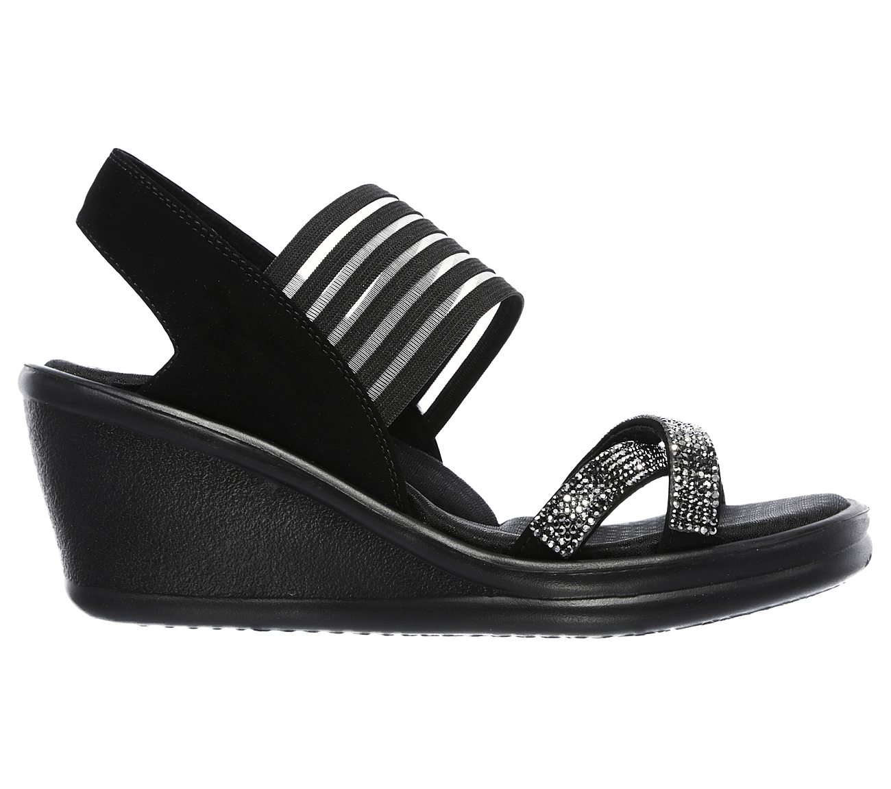 skechers cali rumblers sparkle on women's wedge sandals
