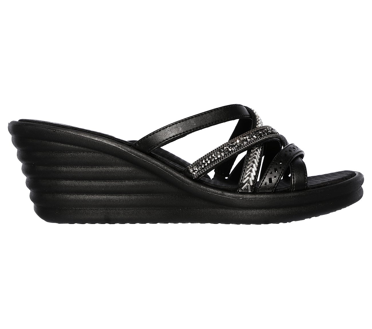 skechers women's rumblers 2 strap slide wedge sandal