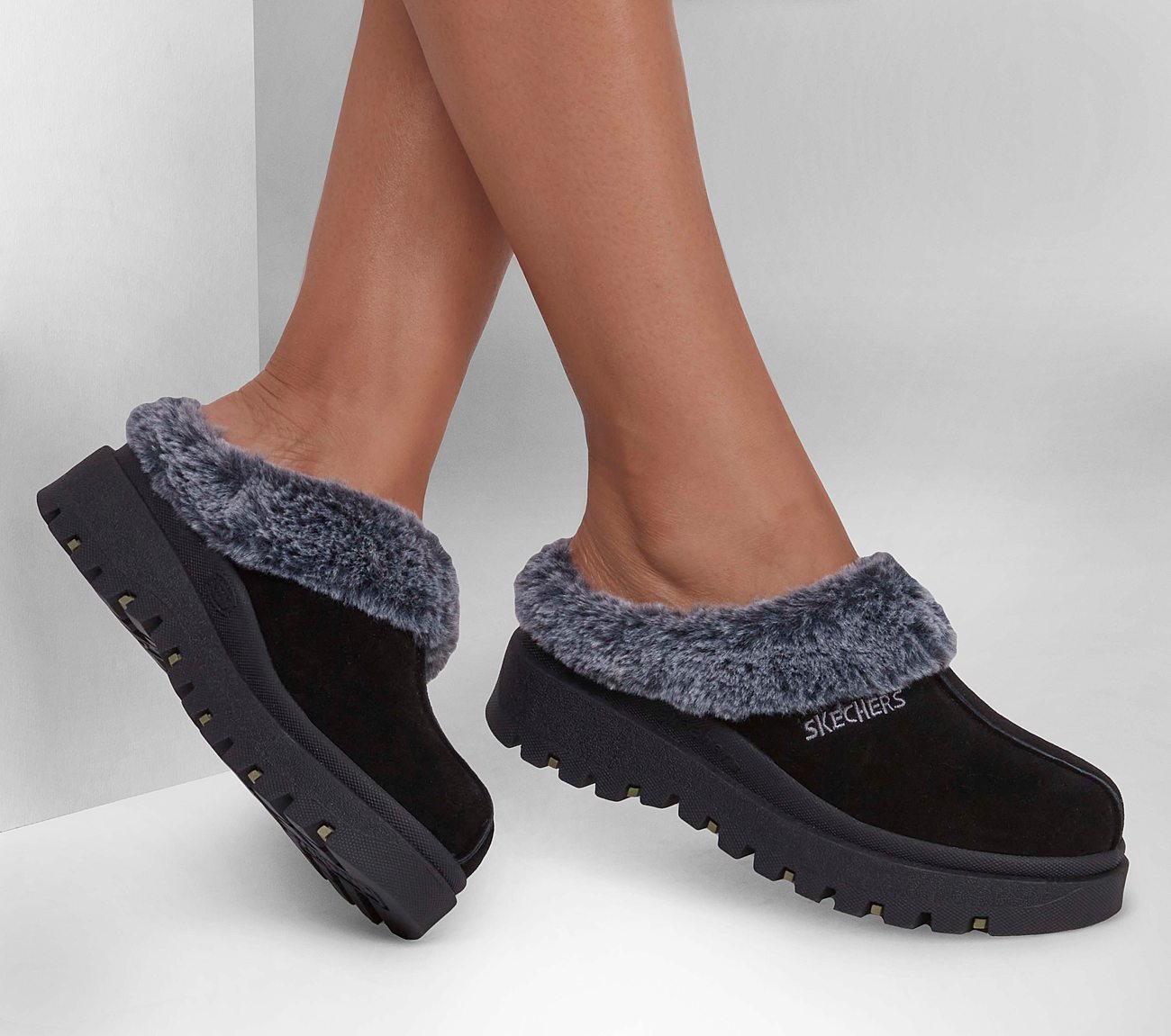 skechers gowalk suede clogs with faux fur lining