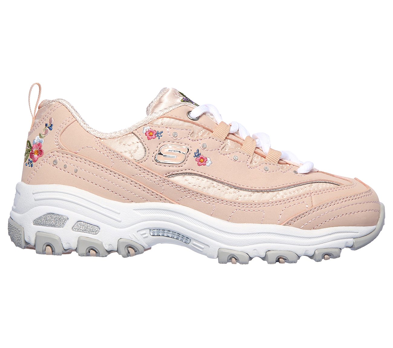 pink skechers with flowers