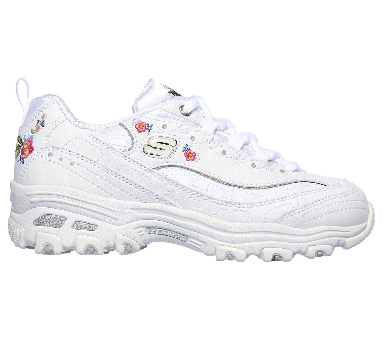 skechers white sneakers with flowers