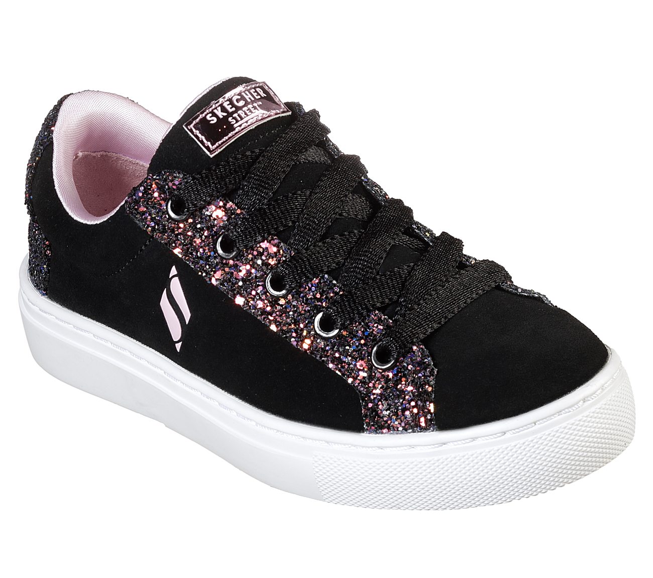 skechers street suede and sparkle lace up trainer